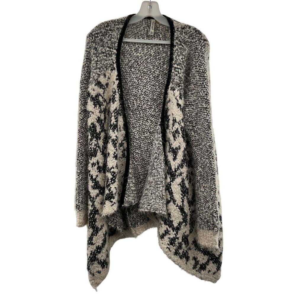 Leshop Women's Knit Cardigan Open Front Nubbed Black/Cream Size M/L